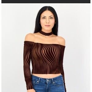 Velvet Sheer Mesh Crop Top Womens M Long Sleeve Stretch Grunge Whimsigoth